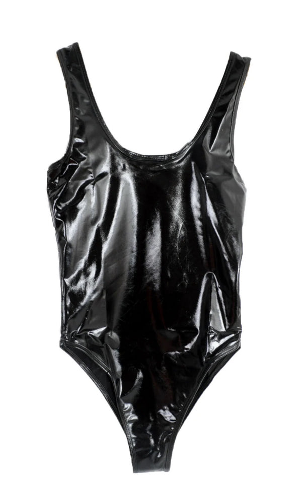 BLACK METALLIC HIGH CUT LEOTARD